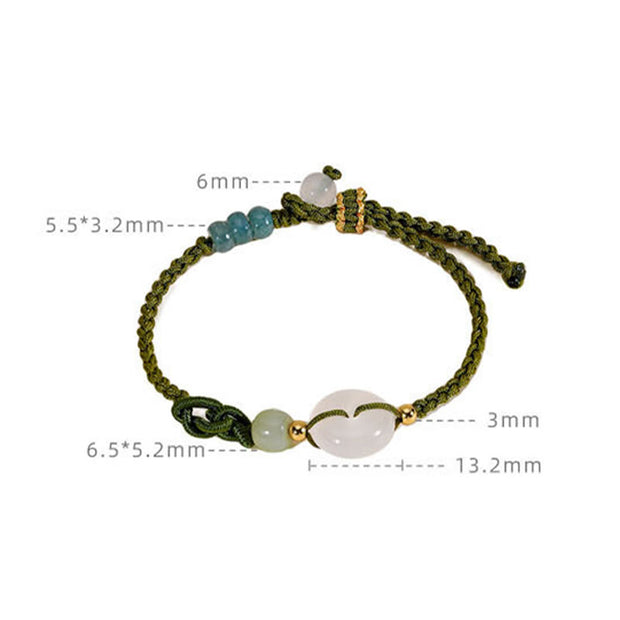 Buddha Stones 925 Sterling Silver White Chalcedony Peace Buckle Jade Positive Braided Bracelet Bracelet BS 8