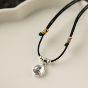 Buddha Stones 999 Sterling Silver Peace And Joy Fu Character Luck Fortune 925 Sterling Silver Chain Necklace Pendant