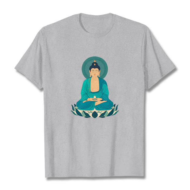 Buddha Stones Lotus Meditation Buddha Tee T-shirt T-Shirts BS LightGrey 2XL