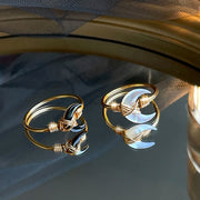 Buddha Stones Natural Tridacna Stone Moon 14K Gold Blessing Ring - image 1