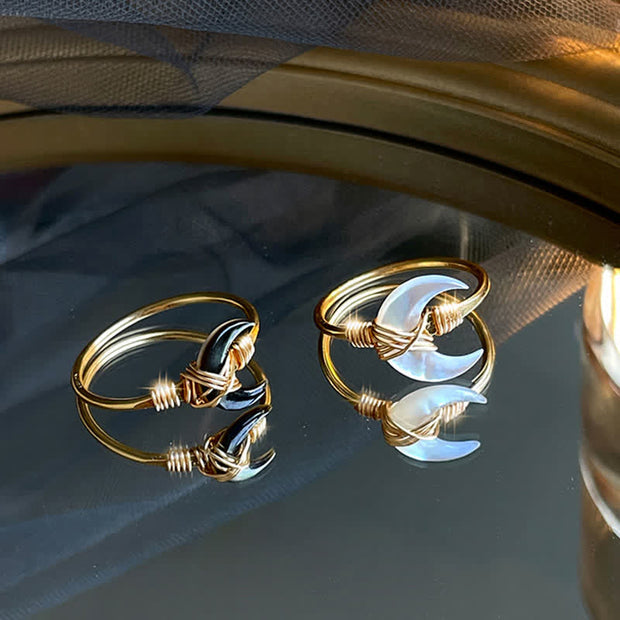 Buddha Stones Natural Tridacna Stone Moon 14K Gold Blessing Ring (Extra 30% Off | USE CODE: FS30) - image 1