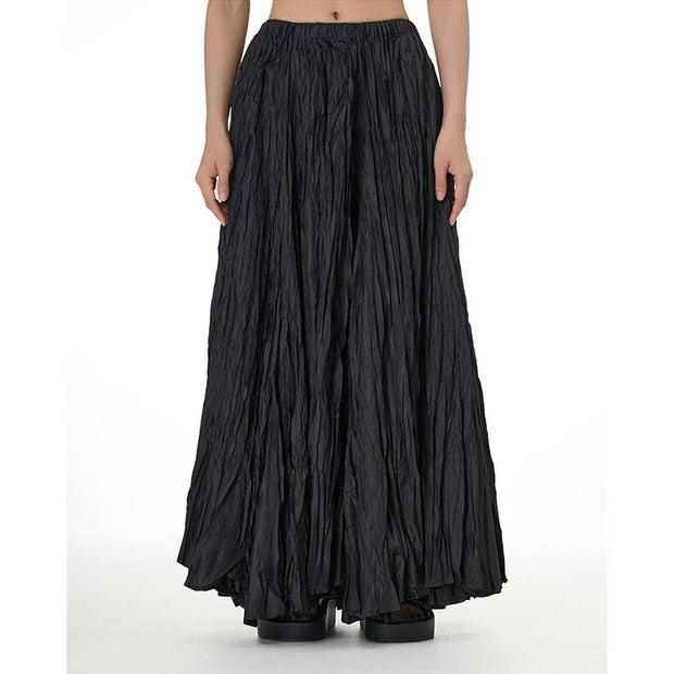 Buddha Stones Solid Color Loose Long Elastic Waist Skirt 11