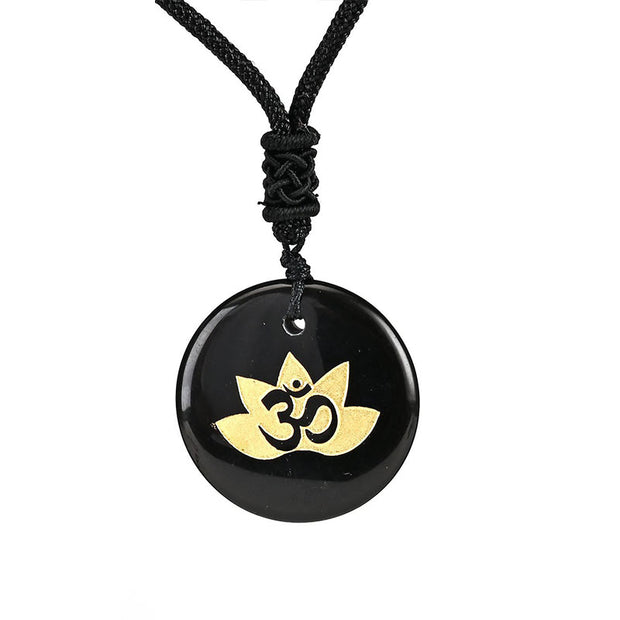 Buddha Stones OM Lotus Symbol Various Crystal Amethyst Tiger Eye Healing Necklace Pendant 7