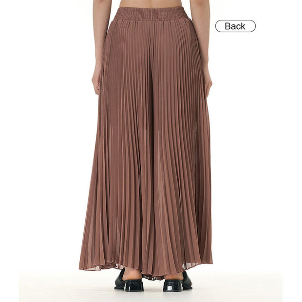 Buddha Stones Solid Color Loose Long Pleated Wide Leg Pants 4