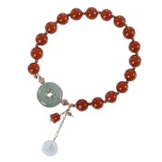 Buddha Stones 14k Gold Filled Jade Red Agate Peace Buckle Copper Coin Gourd Confidence Bracelet