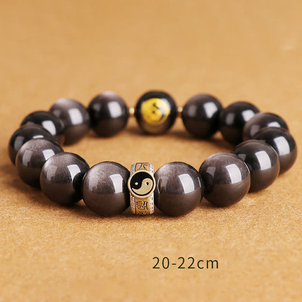 Buddha Stones 925 Sterling Silver Black Obsidian Gold Sheen Obsidian Silver Sheen Obsidian Yin Yang Protection Bracelet (Extra 35% Off | USE CODE: FS35) - Silver Sheen Obsidian - 14MM - image 4