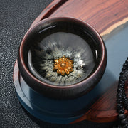 Buddha Stones 24K Gold Inlaid Sunflower Chinese Jianzhan Glaze Kiln Change Ceramic Teacup Tenmoku Kung Fu Tea Cup (Extra 35% Off | USE CODE: FS35) - Cup 8.3*4.8cm*90ml - image 0