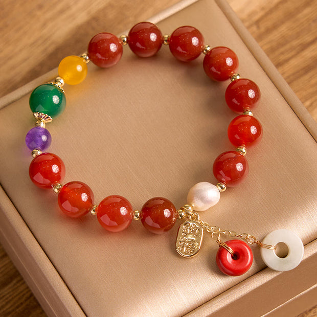 Buddha Stones Jade Red Agate Peace Buckle Charm Confidence Bracelet 8