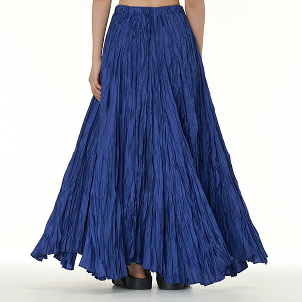 Buddha Stones Solid Color Loose Long Elastic Waist Skirt 73