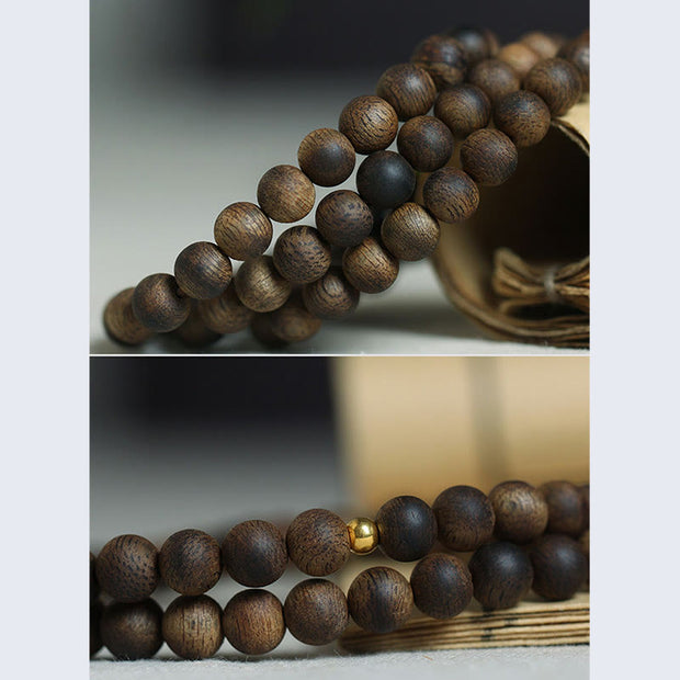 Buddha Stones 108 Mala Beads Nha Trang Bai Qinan Agarwood Cyan Jade Amber Strength Meditation Bracelet Mala Bracelet BS 18