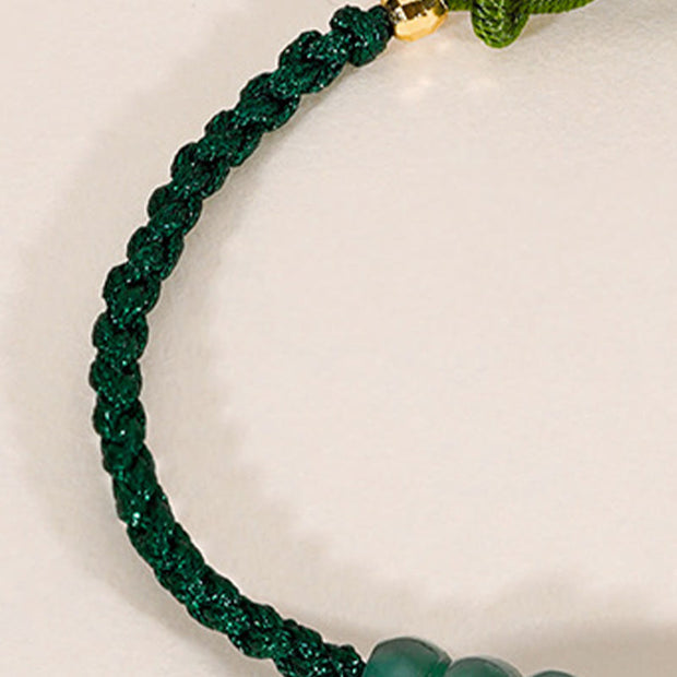 Buddha Stones 925 Sterling Silver Hetian Jade Luck Braided Green Rope Bracelet