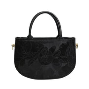 Buddha Stones Vintage Flower Peony Metal Chain Zipper Handbag Crossbody Bag Shoulder Bag Handbags BS Black Peony 20*14*7cm
