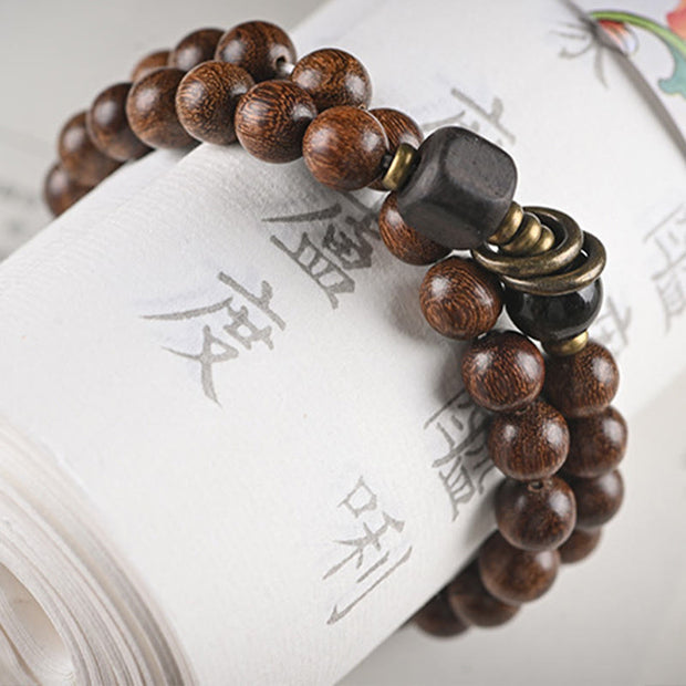 Buddha Stones Sandalwood Ebony Wood Bead Healing Single Double Wrap Bracelet