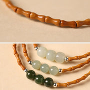 Buddha Stones Natural Olive Pit Bamboo Pattern Hetian Jade Beads Luck Bracelet 16