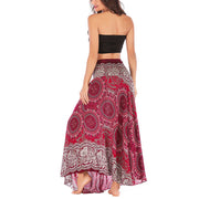 Buddha Stones Two Style Wear Boho Compass Rose Flower Print Lace-up Skirt Dress