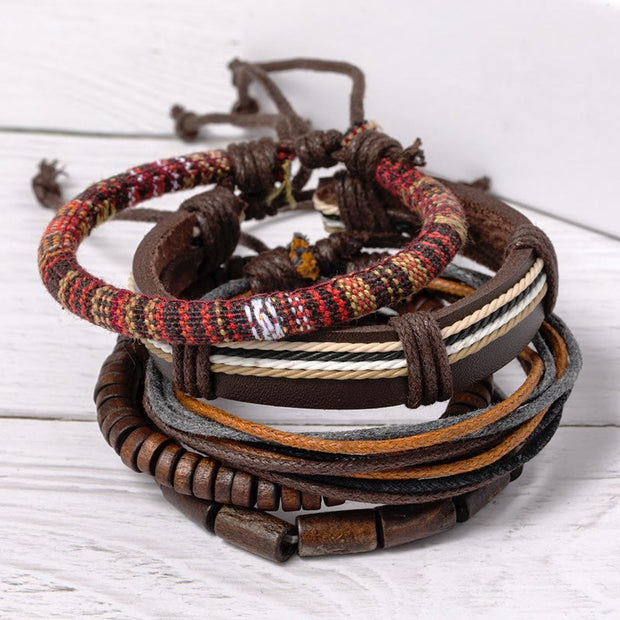 Buddha Stones Wrap Hemp Cords Wood Beads Leather Bracelet