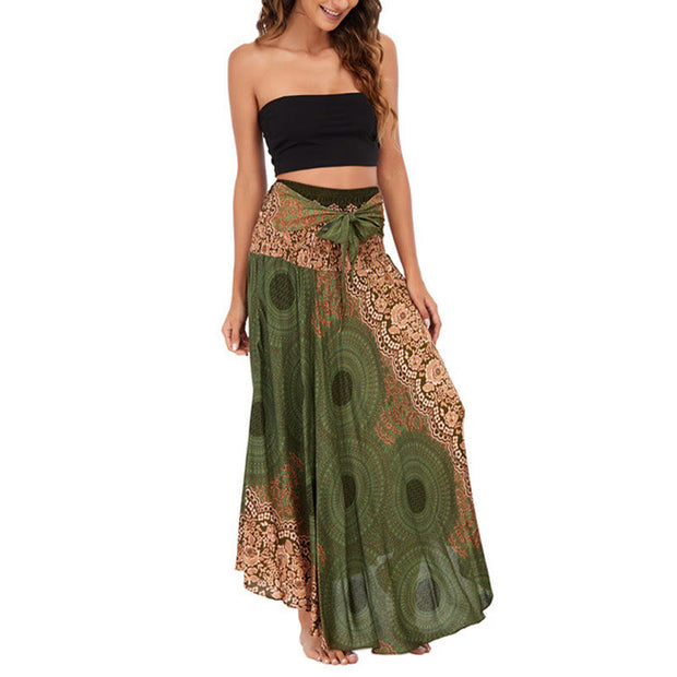 Buddha Stones Two Style Wear Bohemian Compass Rose Flower Lace-up Skirt Dress