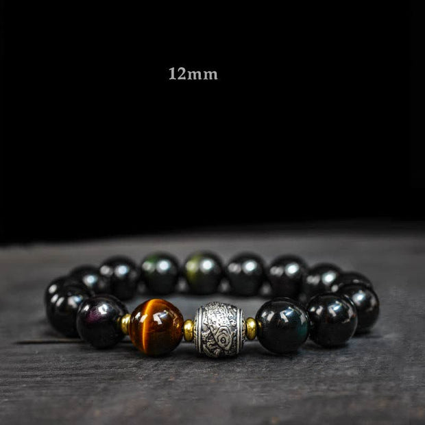 Buddha Stones To Experience a Reversal of Fortune Rainbow Obsidian Gold Sheen Obsidian Protection Bracelet Bracelet BS 12mm Rainbow Obsidian