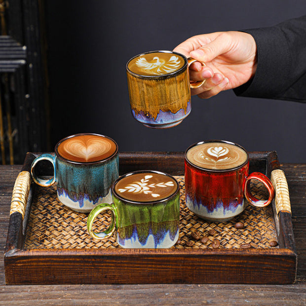 Buddha Stones Kiln Change Ceramic Coffee Mug Tea Milk Latte Art Coffee Cup With Saucer 150ml