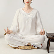 Buddha Stones 2Pcs Long Sleeve Frog-Button Meditation Prayer Zen Practice Tai Chi Uniform Clothing Women's Set Clothes BS 12