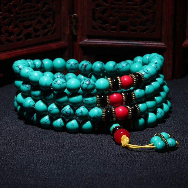 Buddha Stones Tibetan Turquoise Healing Mala Bracelet Mala Bracelet BS 4
