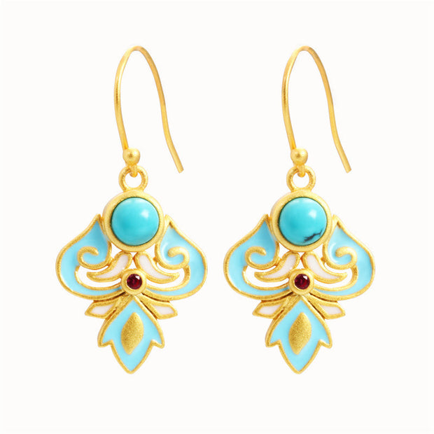 Buddha Stones Copper Enamel Turquoise Positive Drop Earrings 7