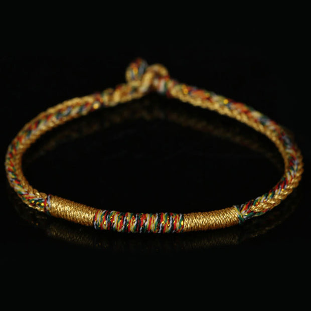 Buddha Stones Handmade Gold Multicolored Rope Protection Braided Bracelet Anklet Bracelet Anklet BS 13