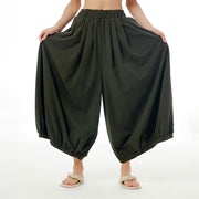 Buddha Stones Solid Color Loose Elastic Waist Wide Leg Pants With Pockets 11