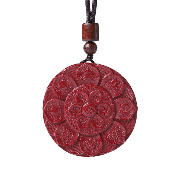 Buddha Stones Natural Cinnabar Lotus Om Mani Padme Hum Blessing Necklace String Pendant Necklaces & Pendants BS 6