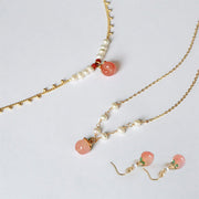 Buddha Stones Gold-plated Copper Natural Yanyuan Agate Pearl Positive Necklace Pendant Bracelet Earrings Set Bracelet Necklaces & Pendants BS 3Pcs(Necklace Bracelet&Earrings)