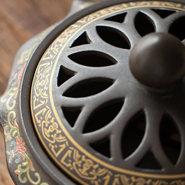 Buddha Stones Tibetan Floral Pattern Ceramic Blessing Incense Burner Decoration (Extra 35% Off | USE CODE: FS35) - image 16