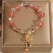 Buddha Stones Natural Strawberry Quartz Healing Positive Butterfly Charm Bracelet Bracelet BS 2