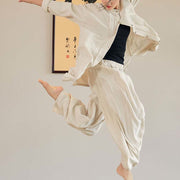 Buddha Stones Plain Long Sleeve Coat Jacket Top Wide Leg Pants Zen Tai Chi Yoga Meditation Clothing Clothes BS 4