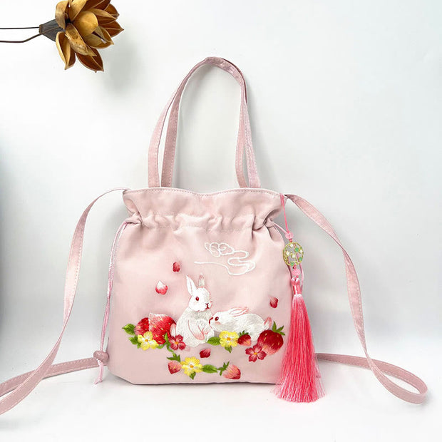 Buddha Stones Suzhou Embroidery Lotus Deer Epiphyllum Peony Rabbit Cotton Linen Tote Crossbody Bag Shoulder Bag Handbag 19