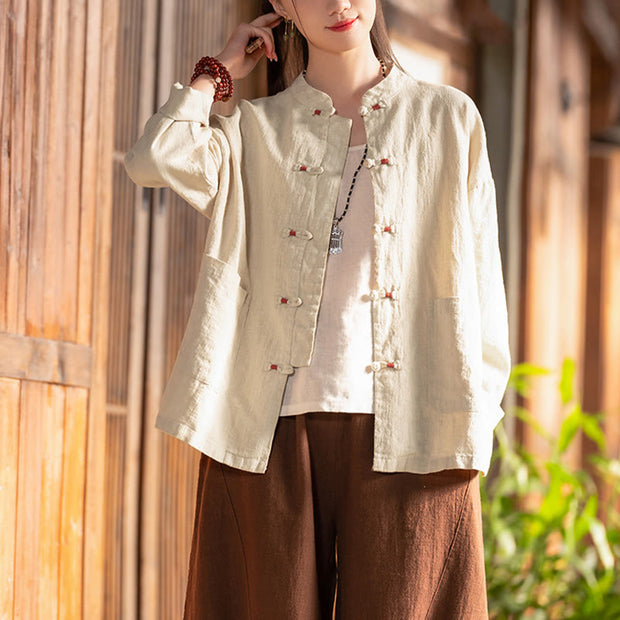 Buddha Stones Frog-Button Shirt Zen Meditation Top Clothing Cotton Linen Jacket