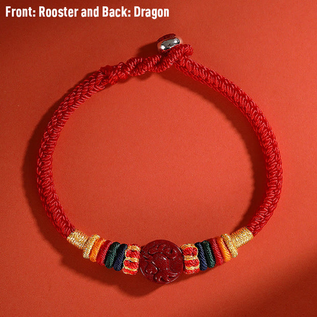 Buddha Stones Year of the Dragon 925 Sterling Silver Chinese Zodiac Cinnabar Auspicious Matches Blessing Bracelet (Extra 30% Off | USE CODE: FS30)