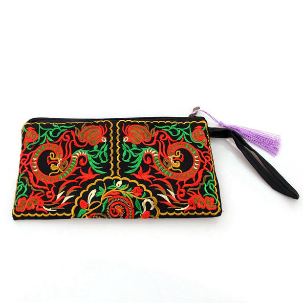 Buddha Stones Dragon Butterfly Cosmos Flower Embroidery Wallet Shopping Purse Purse BS 6