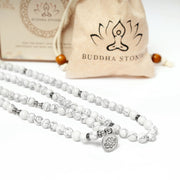 Buddha Stones White Turquoise Lotus Mala Healing Bracelet Mala Bracelet BS 6