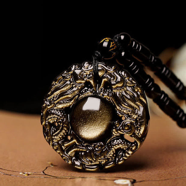 Buddha Stones Natural Gold Sheen Obsidian Rainbow Obsidian Dragon Strength Necklace Pendant (Extra 35% Off | USE CODE: FS35) - image 2