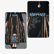 Buddha Stones Long Sleeve T-Shirt Top Tee Chinese Hanfu Embroidery Colorful Peony Flowers Horse Face Skirt Mamianqun