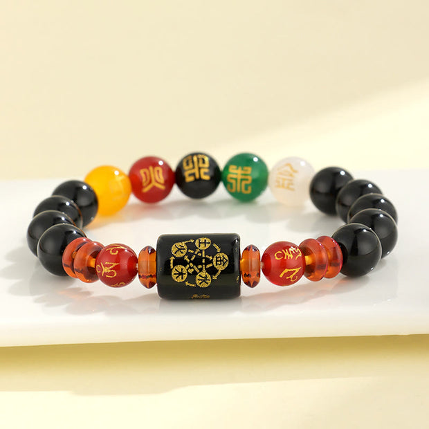 Buddha Stones Five Elements Black Onyx Red Agate Wisdom Wealth Bracelet Bracelet BS 3