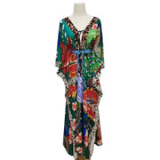 Buddha Stones Summer Dragon Phoenix Flower Feather Batwing Sleeve Open Front Belted Kimono Cover-Up