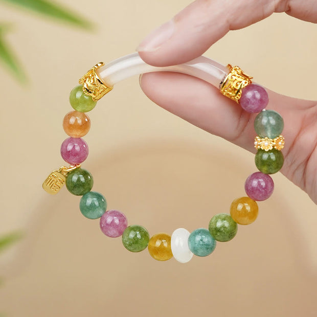 Buddha Stones Colorful Tourmaline Chalcedony Bracelet