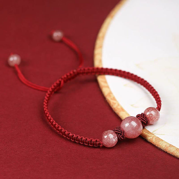 Buddha Stones Natural Strawberry Quartz Crystal Love Red String Weave Bracelet Anklet (Extra 30% Off | USE CODE: FS30) Bracelet BS 3