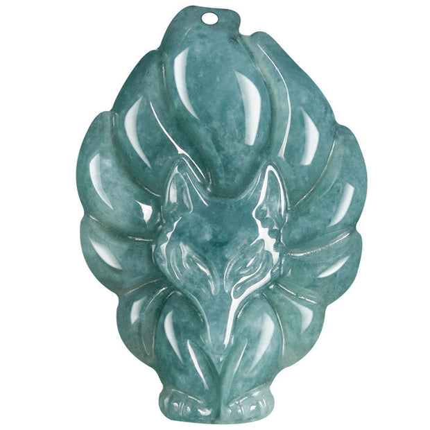 Buddha Stones Natural Green Jade Nine-Tailed Fox Luck Necklace Pendant Necklaces & Pendants BS 10