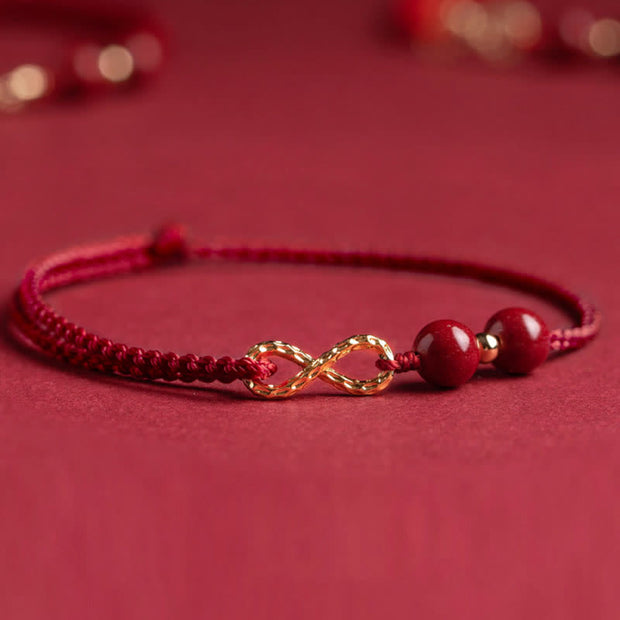 Buddha Stones Cinnabar Blessing Red String 14K Gold Infinity Symbol Bracelet Anklet