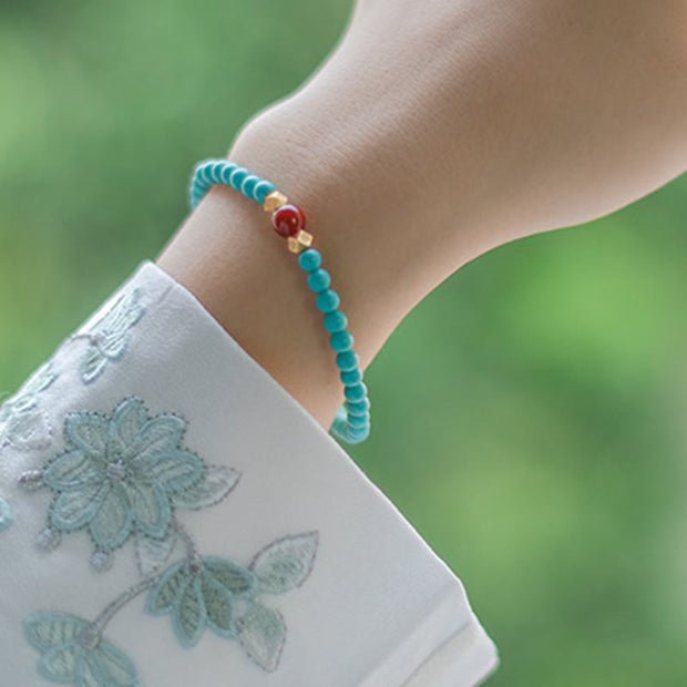 Buddha Stones Turquoise Red Agate Beaded Protection Bracelet  3