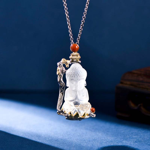 Buddha Stones 925 Sterling Silver White Crystal Buddha Carved Protection Necklace Pendant Necklaces & Pendants BS 1