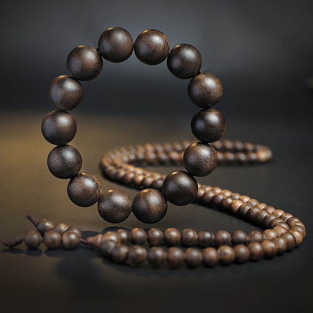 Buddha Stones 108 Mala Beads Agarwood Peace Strength Calm Bracelet