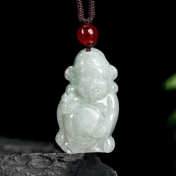 Buddha Stones Natural Jade Chinese God of Wealth Caishen Ingot Luck Necklace Pendant Necklaces & Pendants BS 1